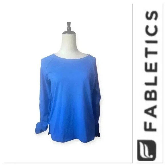 Fabletics blue long sleeve tie sleeve top size large - Picture 1 of 11